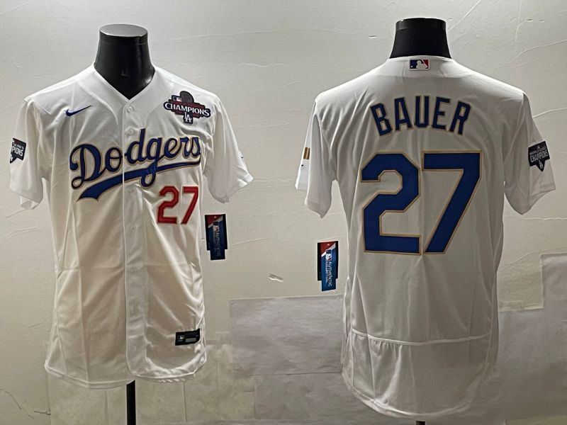 Men Los Angeles Dodgers #27 Bauer White Gold Elite 2025 Nike MLB Jersey style 6